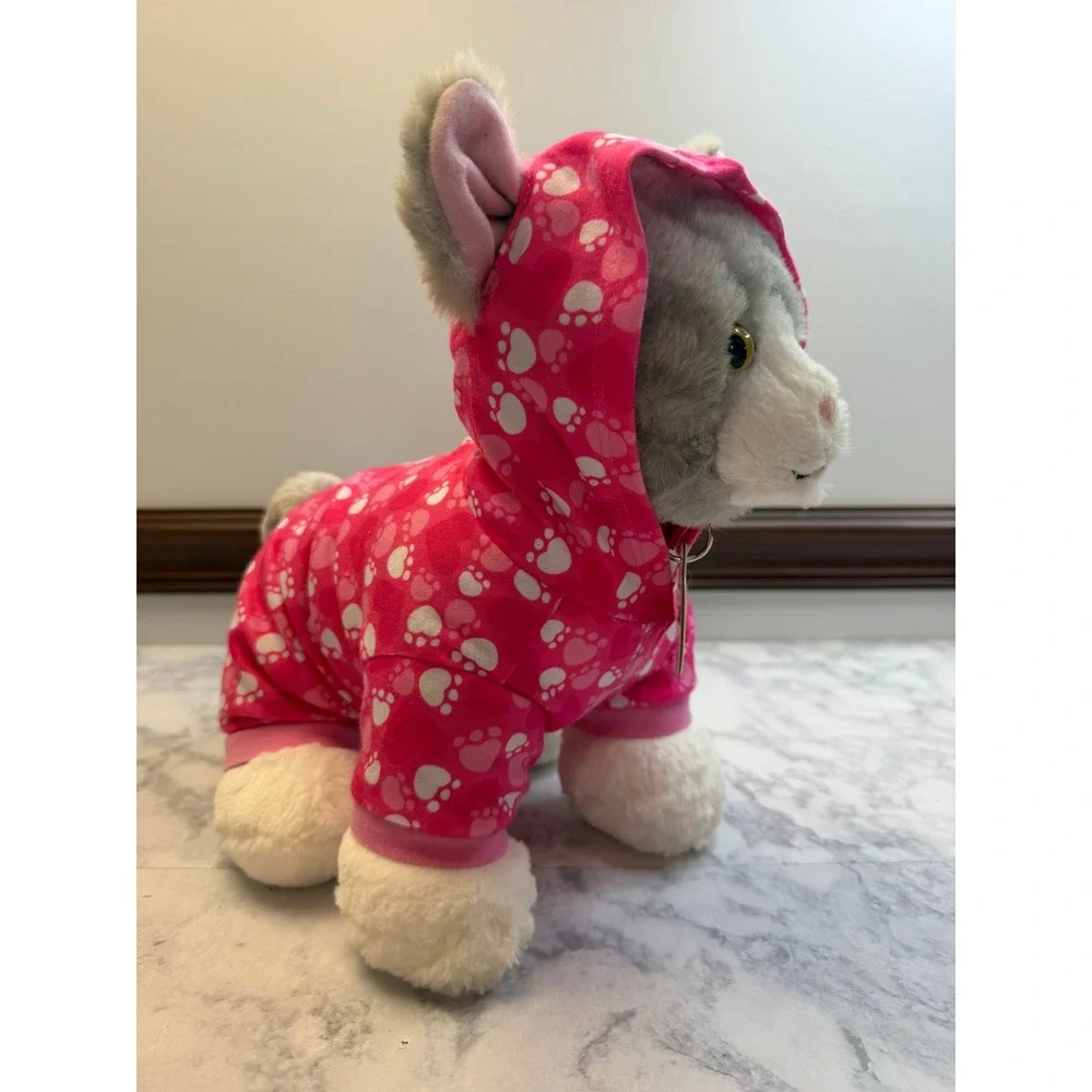 Build A Bear Promise Pets Grey White Cat Heterochromia Blue Yellow Eyes Pink PJs